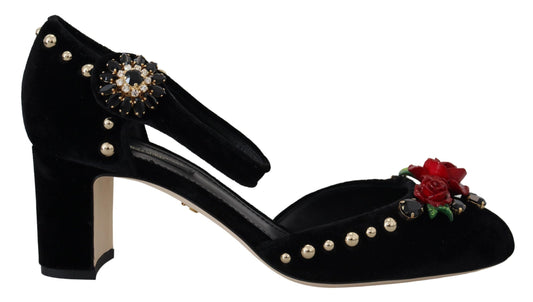 Dolce & Gabbana Black Pearl Crystal Vally Heels Sandals Shoes