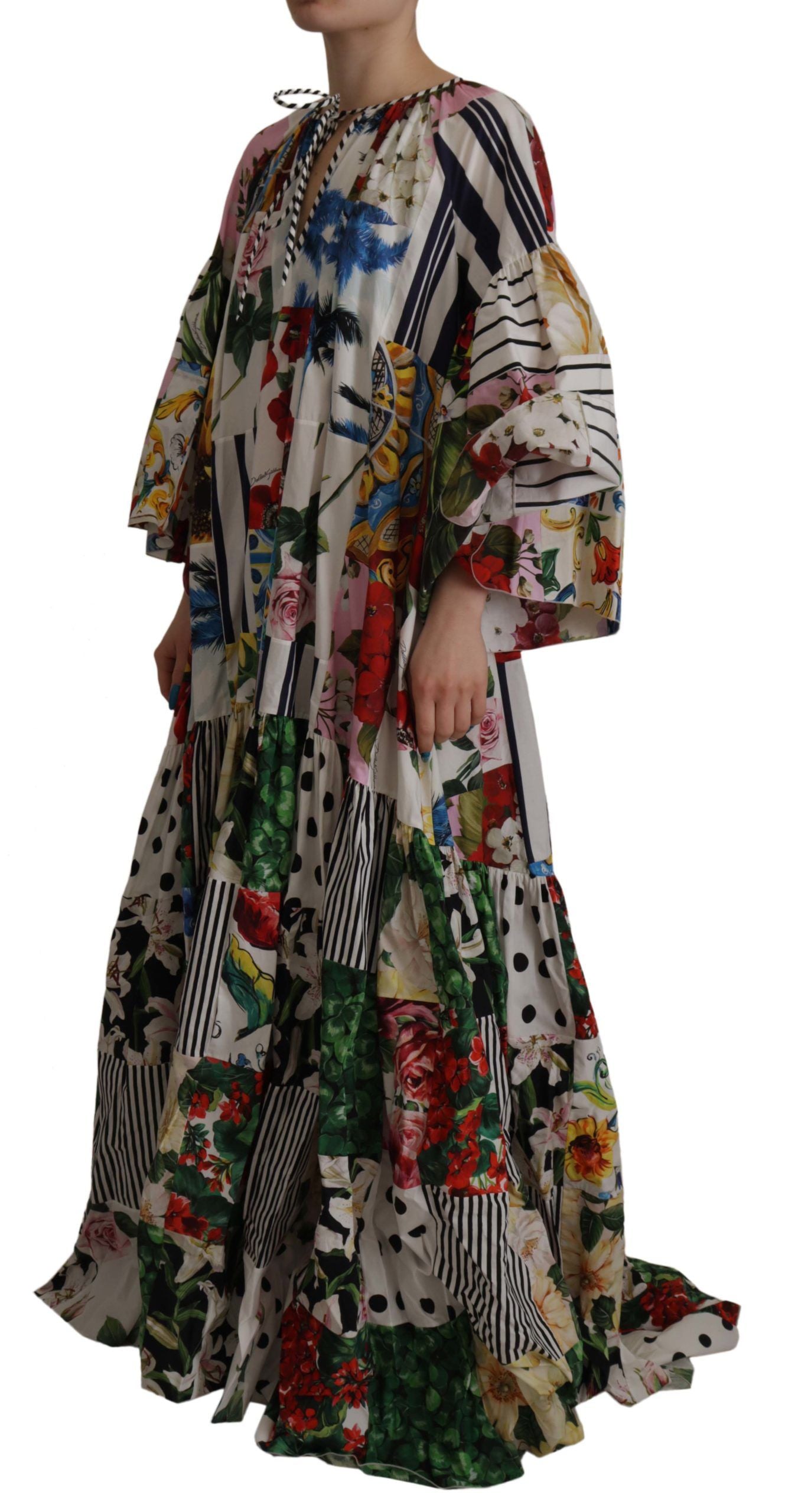 Dolce & Gabbana Multicolor Maxi Kaftan Patchwork Poplin Floral Dress