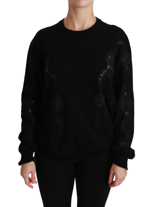 Dolce & Gabbana Elegant Cashmere Crewneck Sweater with Lace Detail