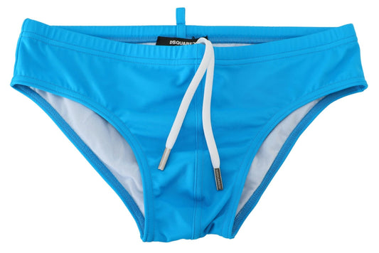 Dsquared² Sleek Blue Swim Briefs with Yellow Logo Print