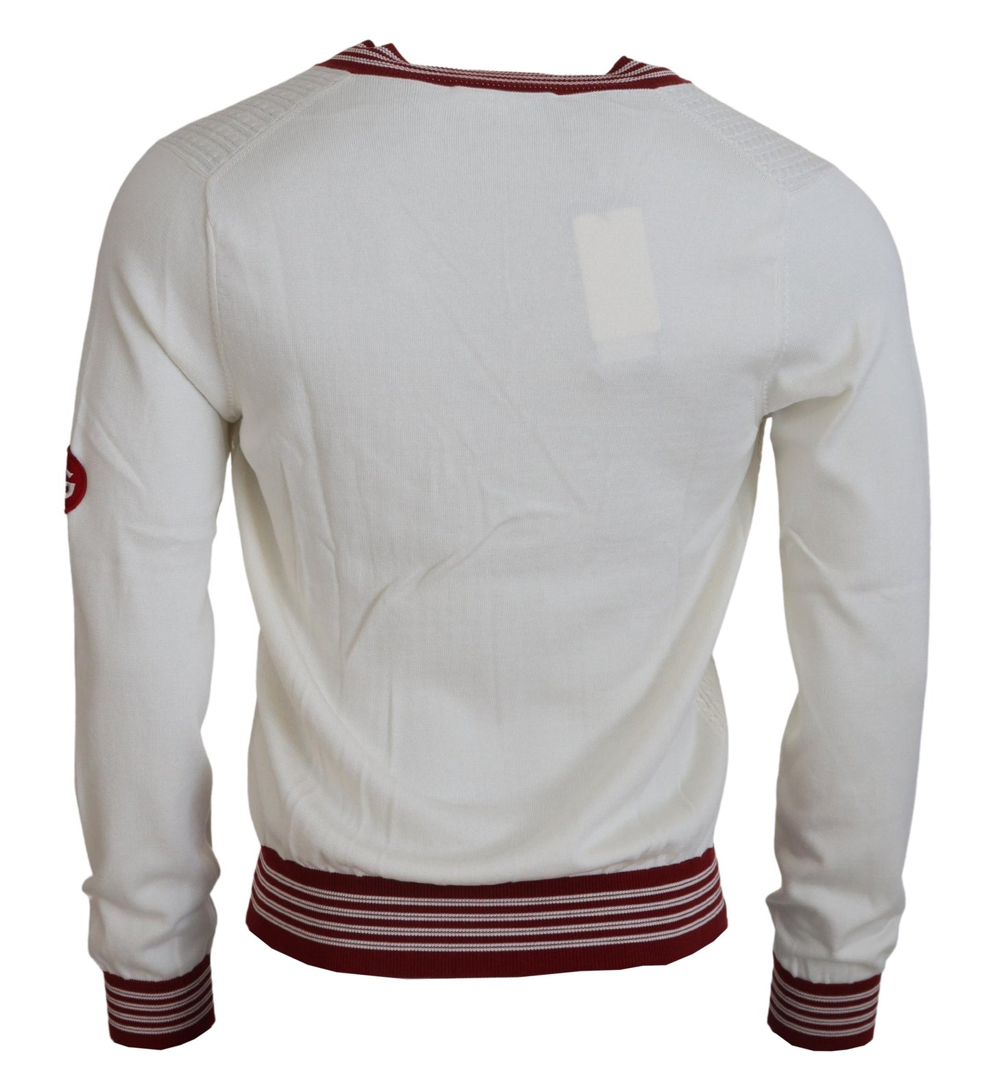 Dolce & Gabbana White Red Knitted V-neck Pullover Sweater