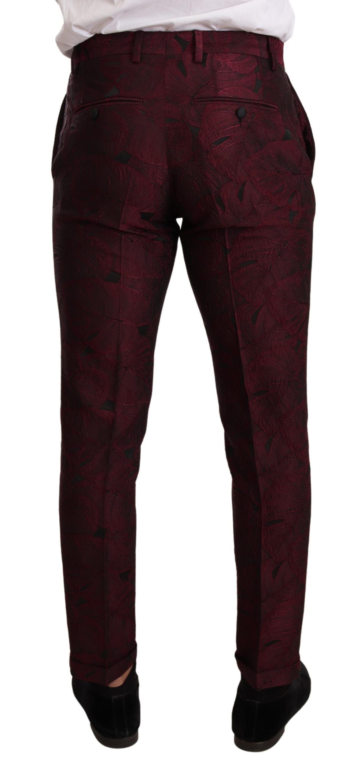 Dolce & Gabbana Elegant Maroon Leaf Pattern Two-Piece Suit