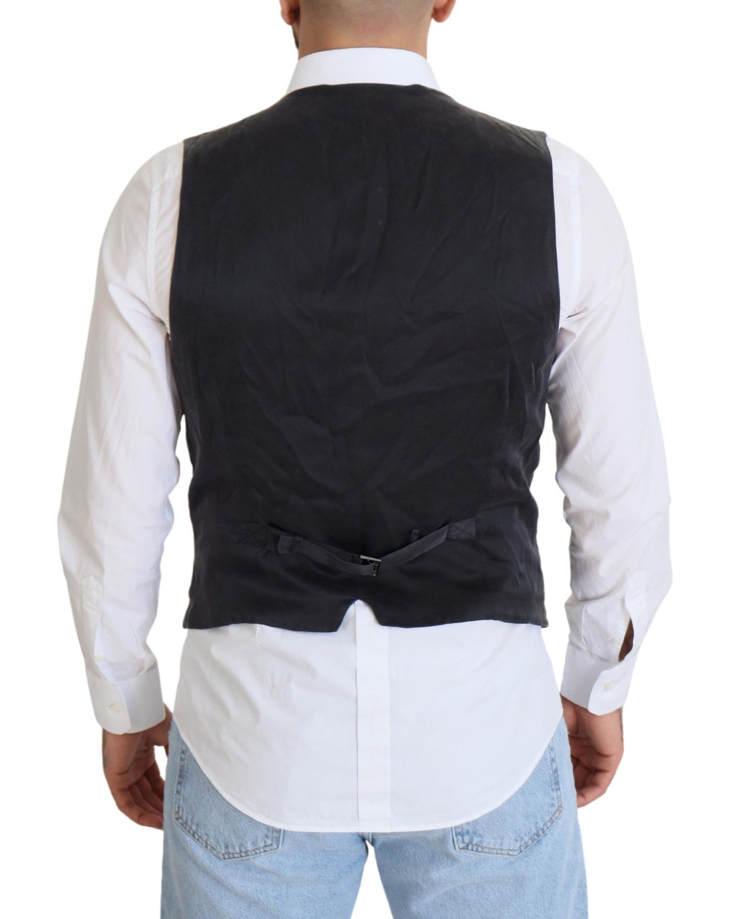 Dolce & Gabbana Black Cotton Double Breasted Waistcoat Vest