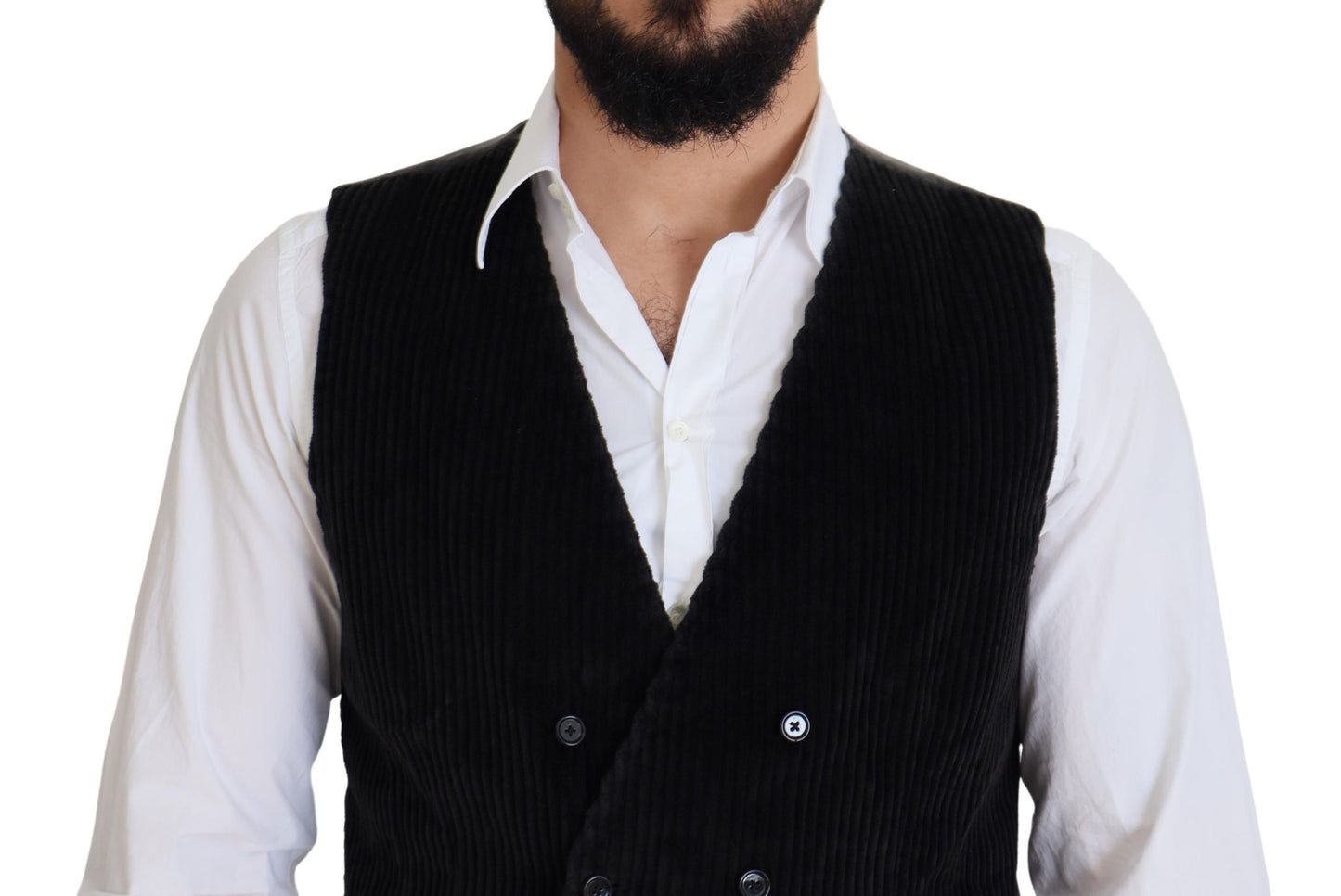 Dolce & Gabbana Black Cotton Double Breasted Waistcoat Vest