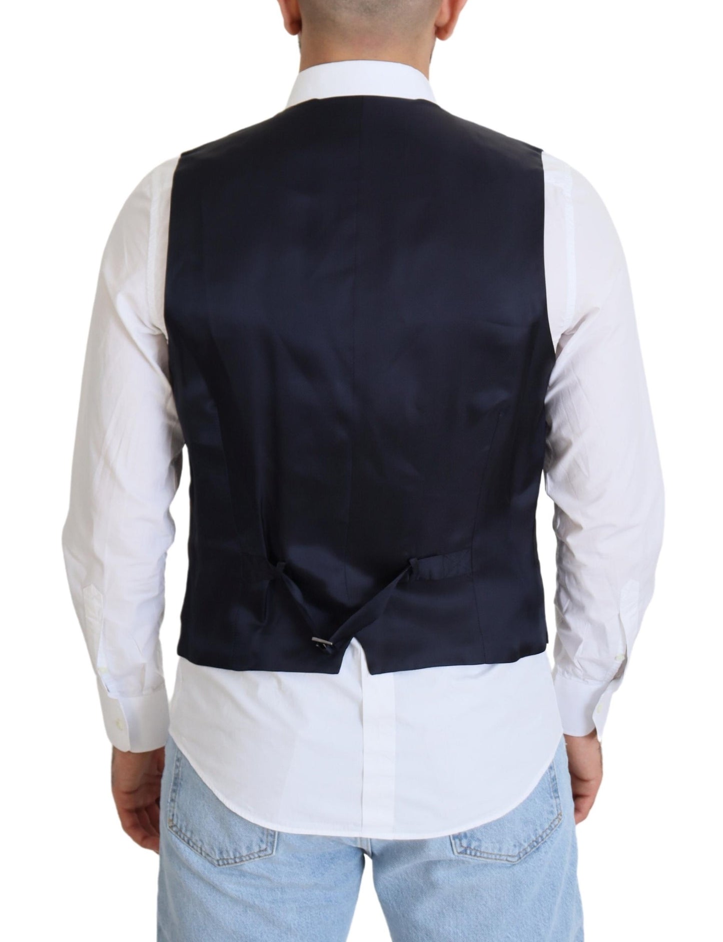 Dolce & Gabbana Dark Blue Wool Stretch Waistcoat Formal Vest