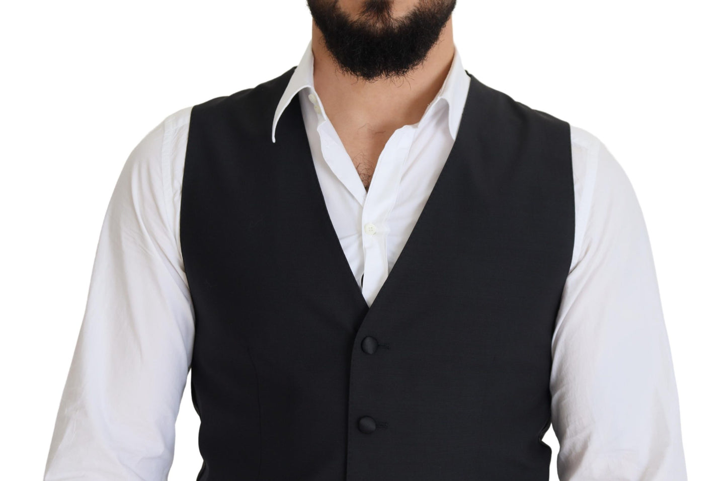 Dolce & Gabbana Black Wool Stretch Waistcoat Formal Vest