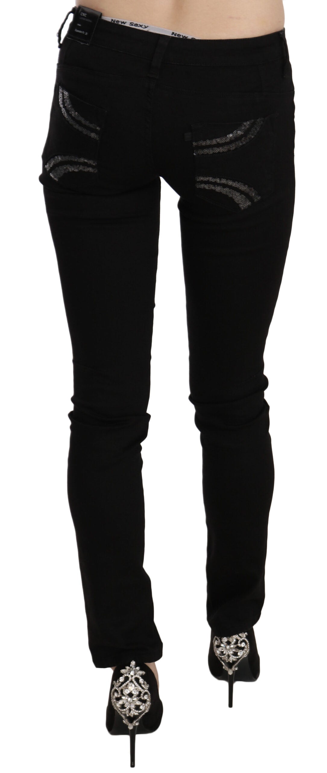 Costume National Elegant Black Mid Waist Slim Fit Jeans