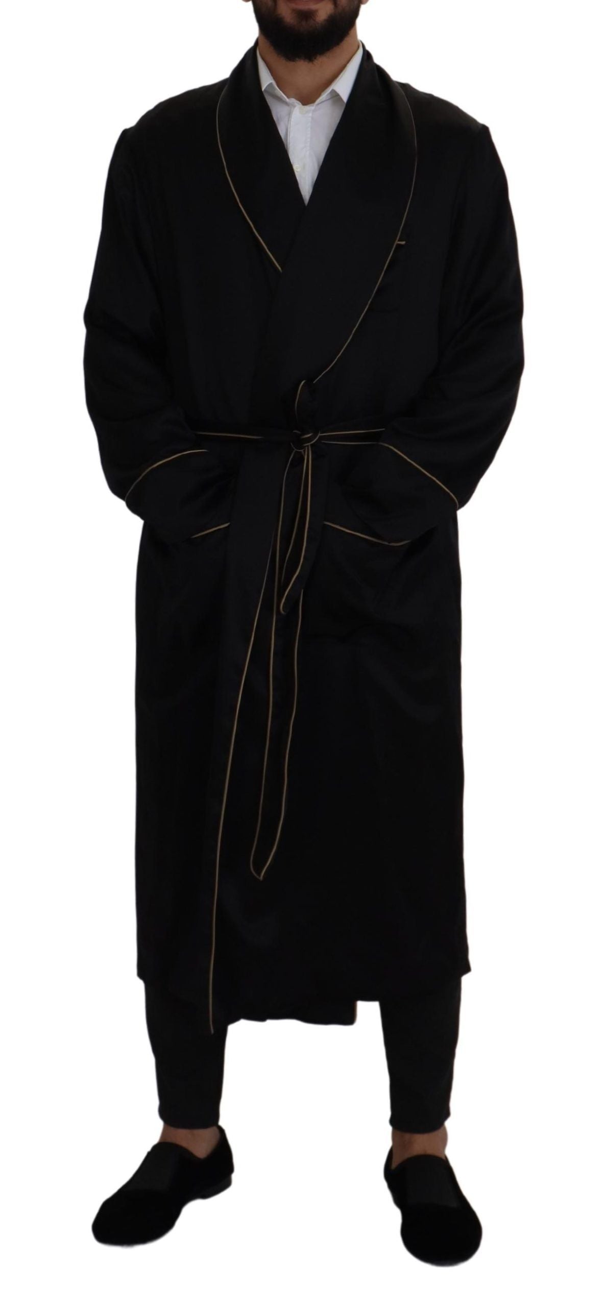 Dolce & Gabbana Elegant Black Silk Long Robe Coat