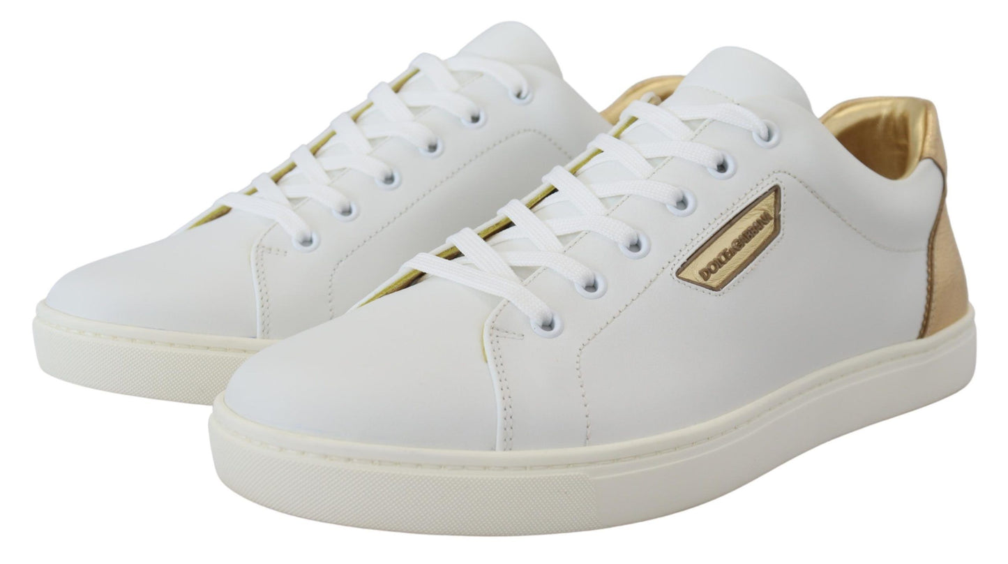 Dolce & Gabbana White Gold Leather Low Top Sneakers Shoes