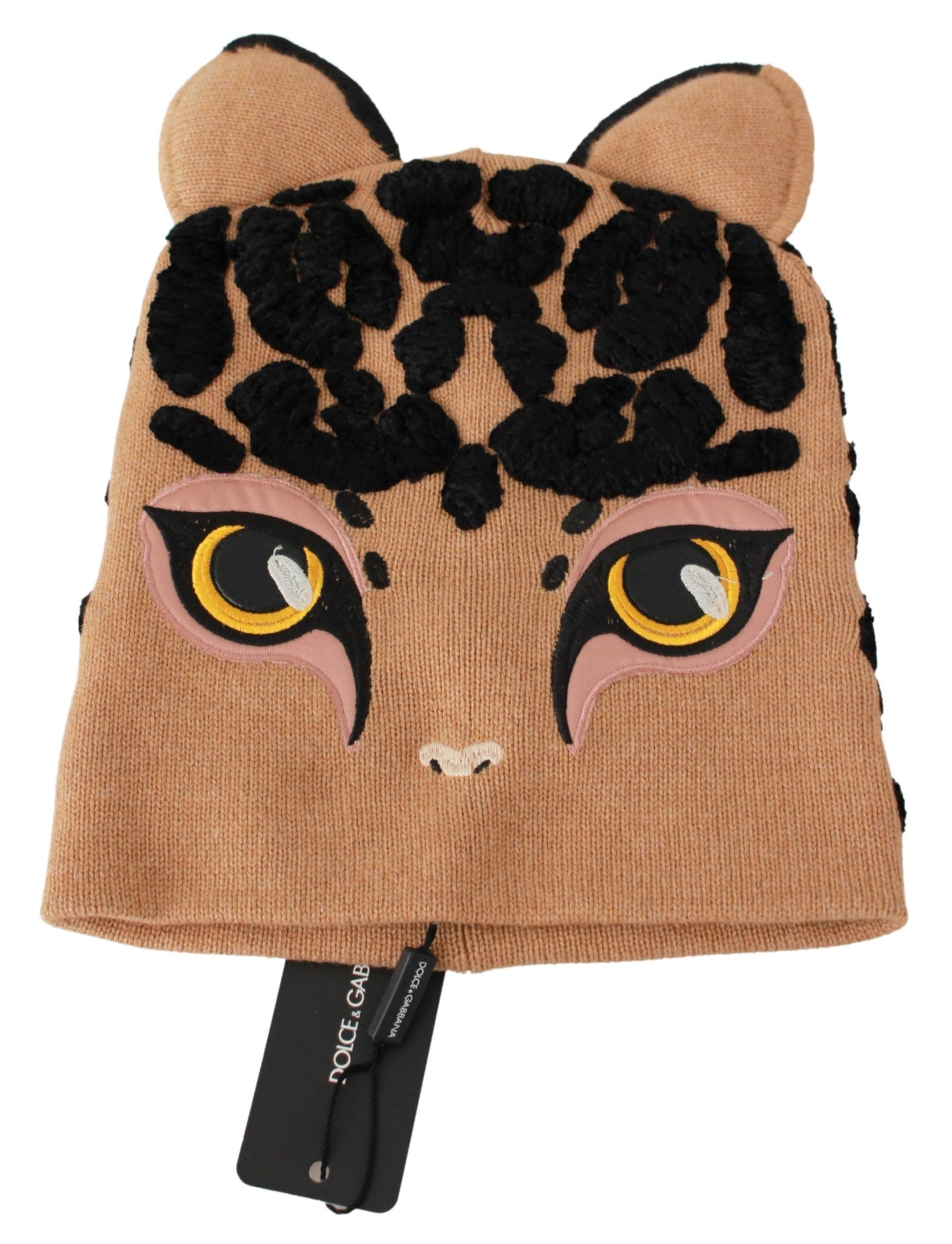 Dolce & Gabbana Brown Cats Eye Embroidered Beanie Cashmere Hat