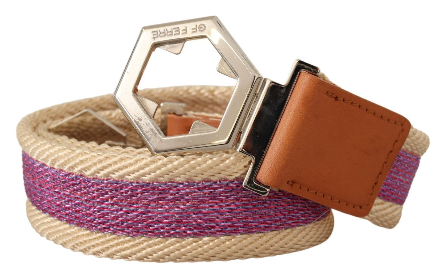 GF Ferre Multicolor Leather Silver Hexagon Logo Buckle Belt