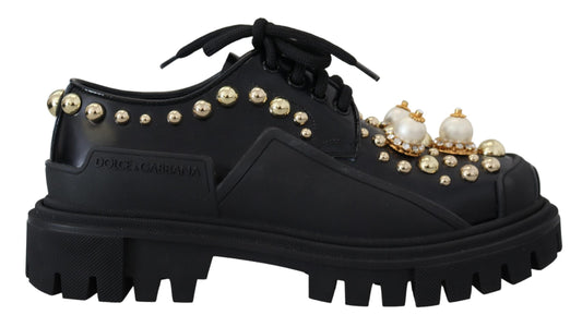 Dolce & Gabbana Black Leather Trekking Derby Embellished Shoes