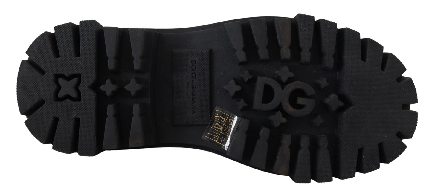 Dolce & Gabbana Black Leather Trekking Derby Embellished Shoes