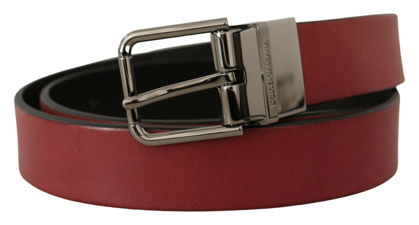 Dolce & Gabbana Elegant Maroon Leather Belt with Silver Tone Buckle