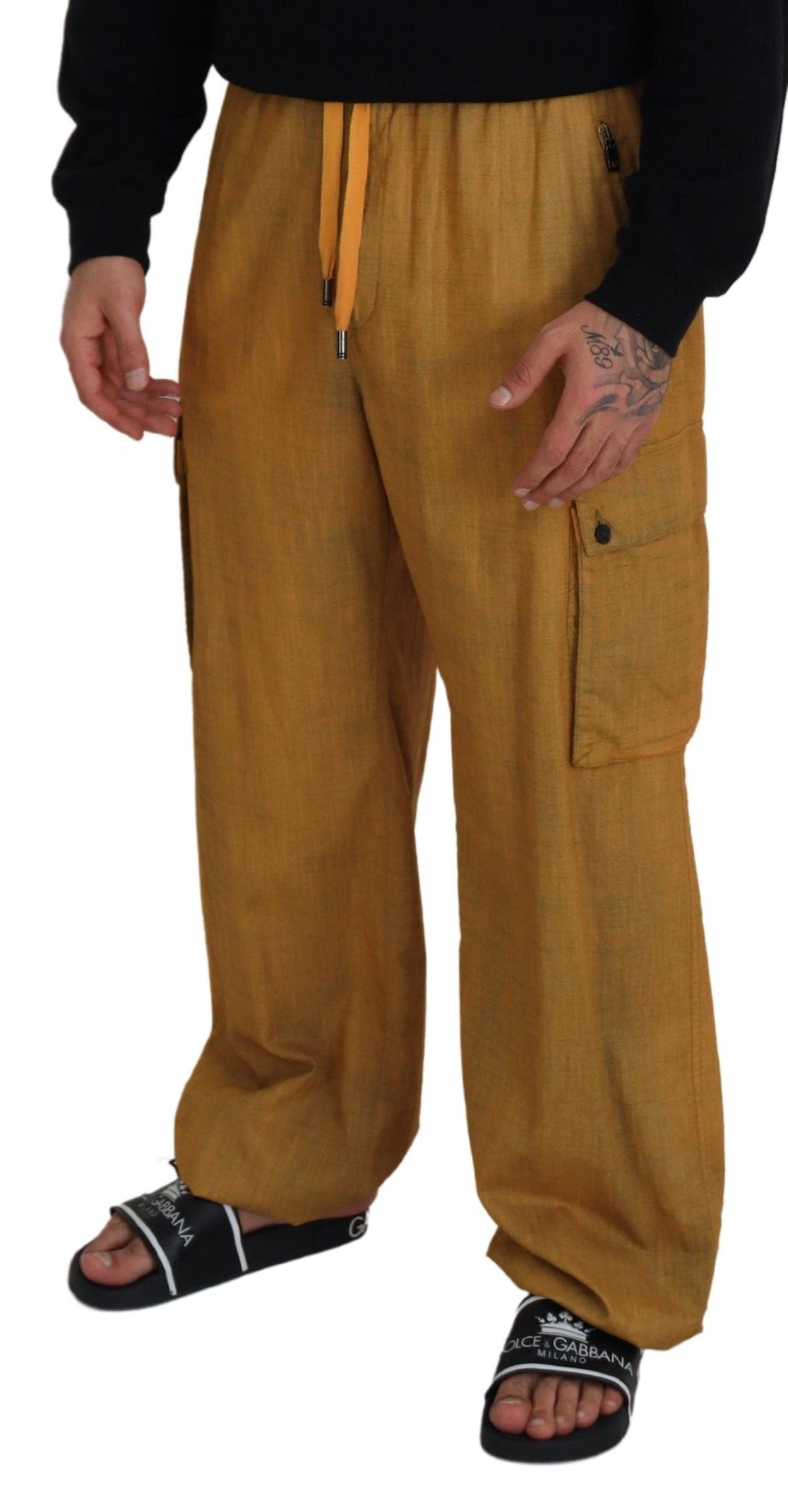 Dolce & Gabbana Brown Linen Drawstring Cargo Pants