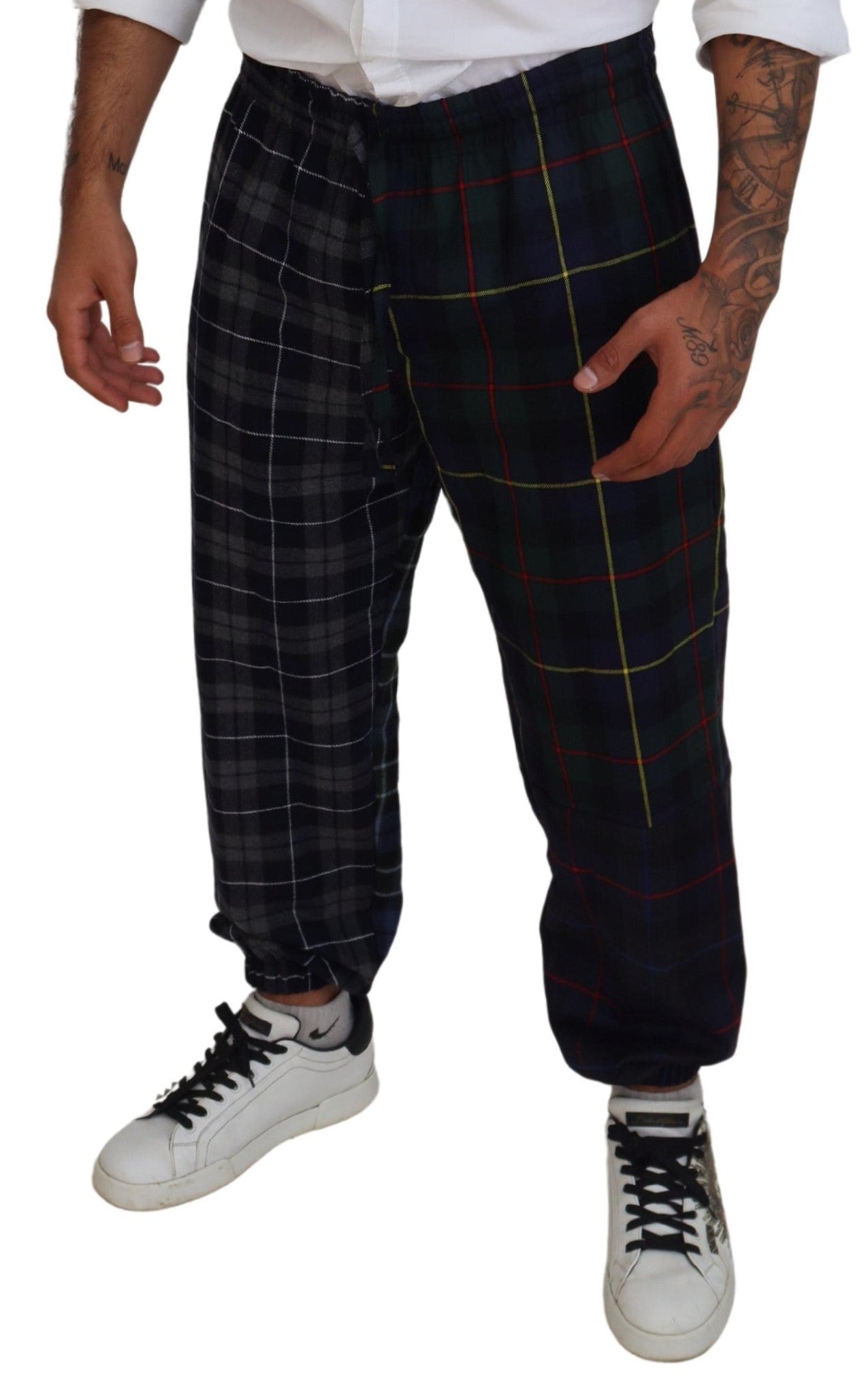 Dolce & Gabbana Multicolor Checkered Wool Men Jogger Pants