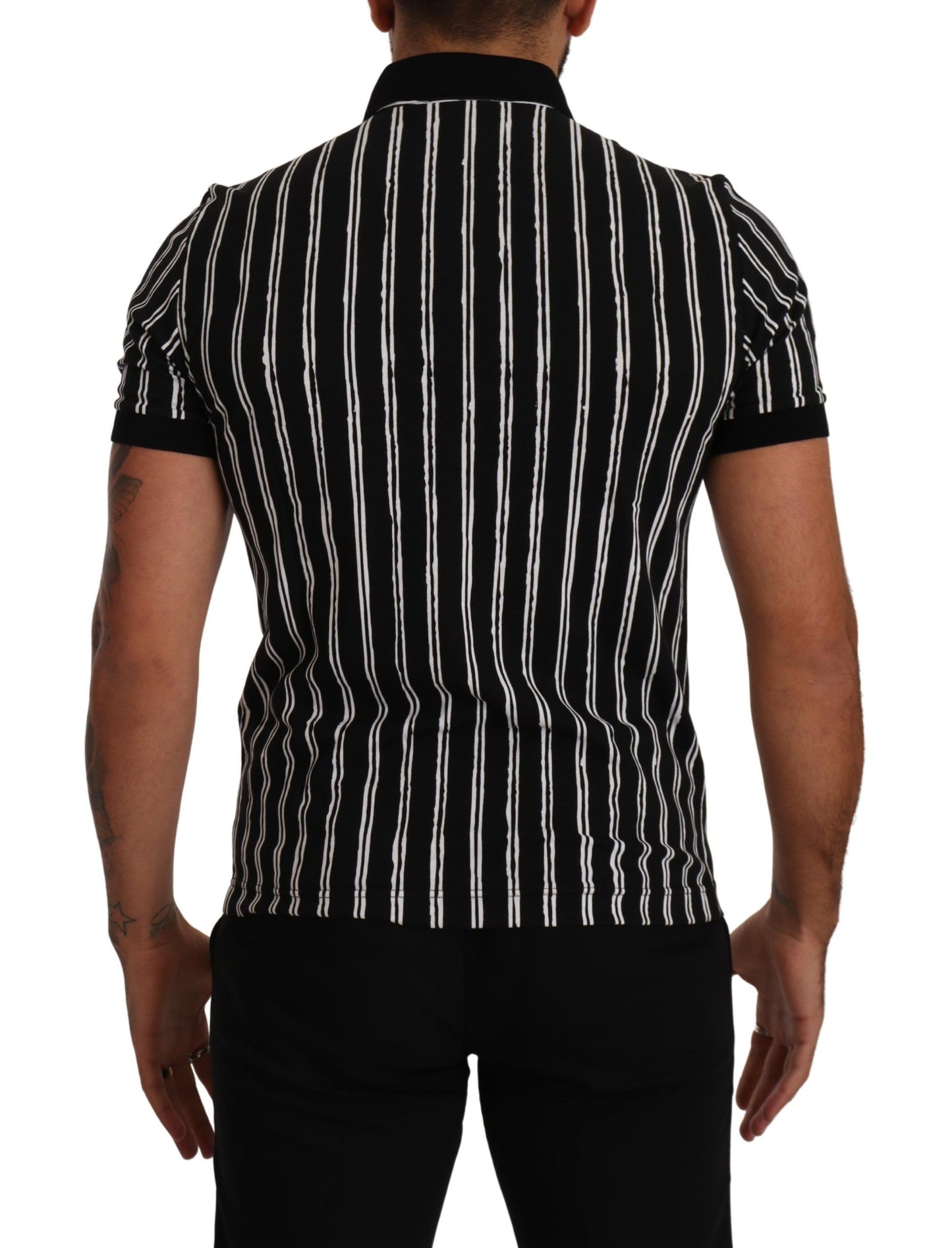 Dolce & Gabbana Black White Striped Polo Short Sleeve  T-shirt