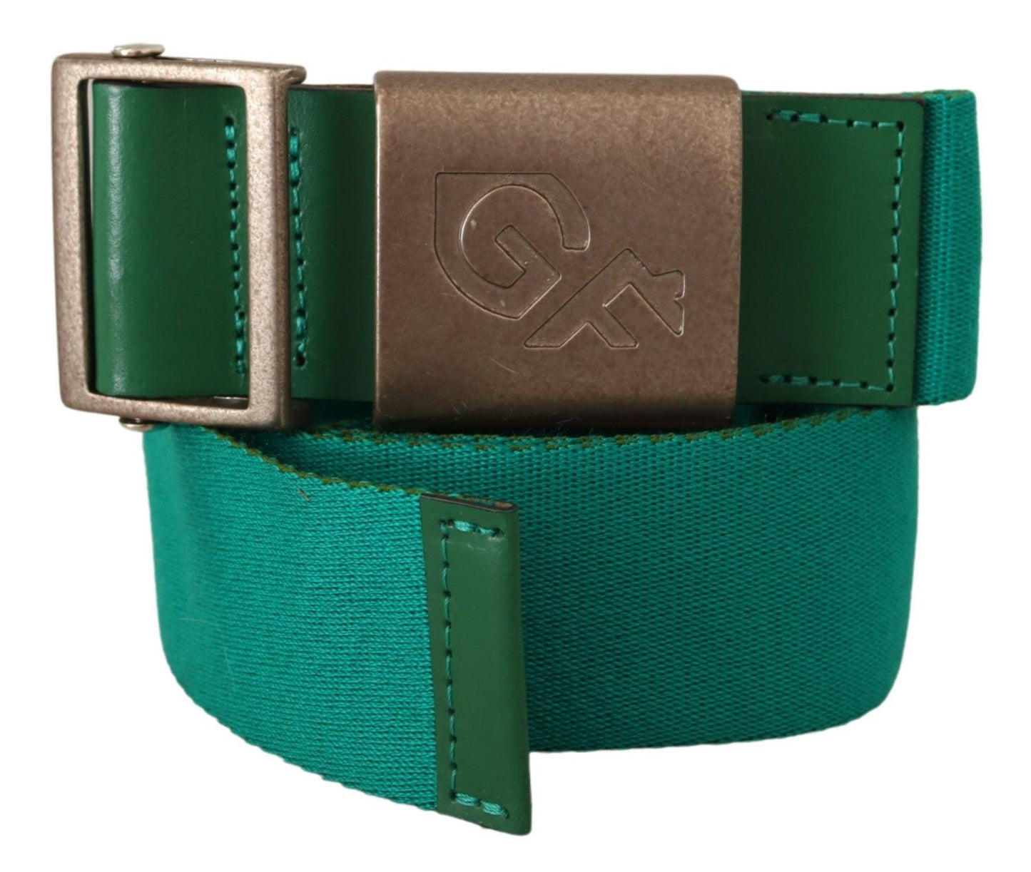 GF Ferre Green Cotton Silver Logo Metal Buckle Waist Belt