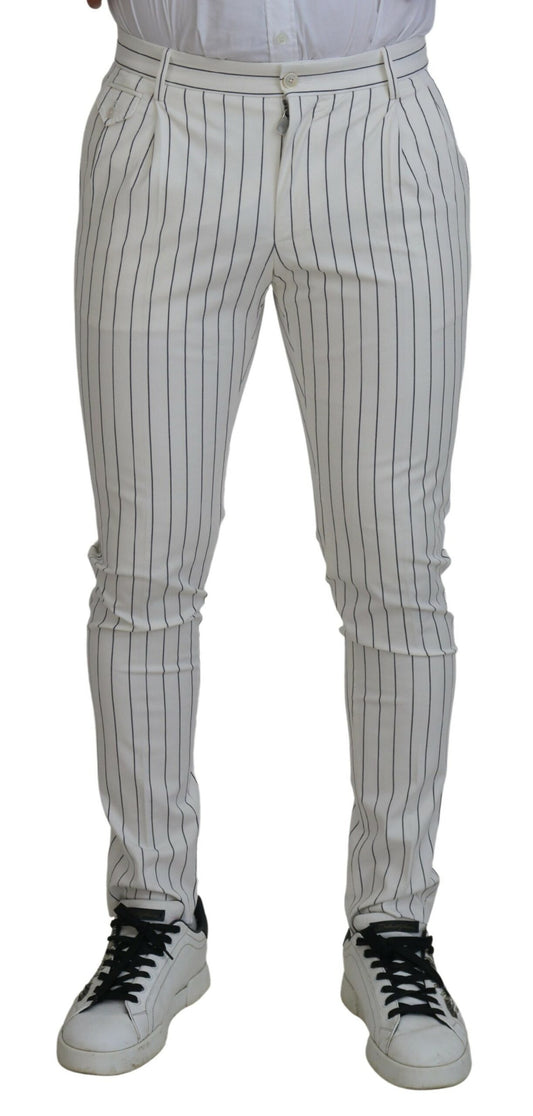 Dolce & Gabbana White Stripes Cotton Skinny Chino Pants