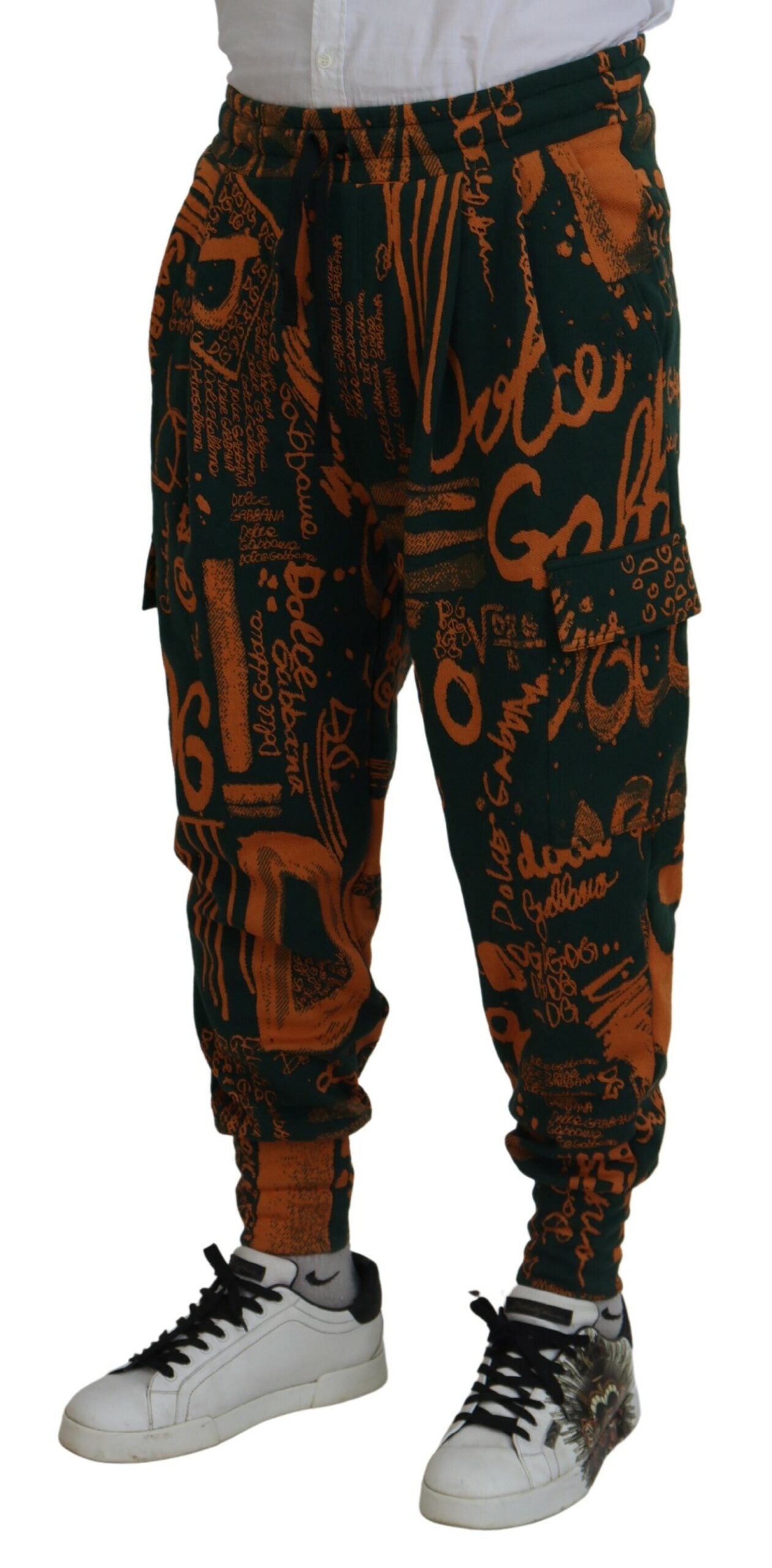 Dolce & Gabbana Multicolor Logo Print Silk Cargo Jogger Pants