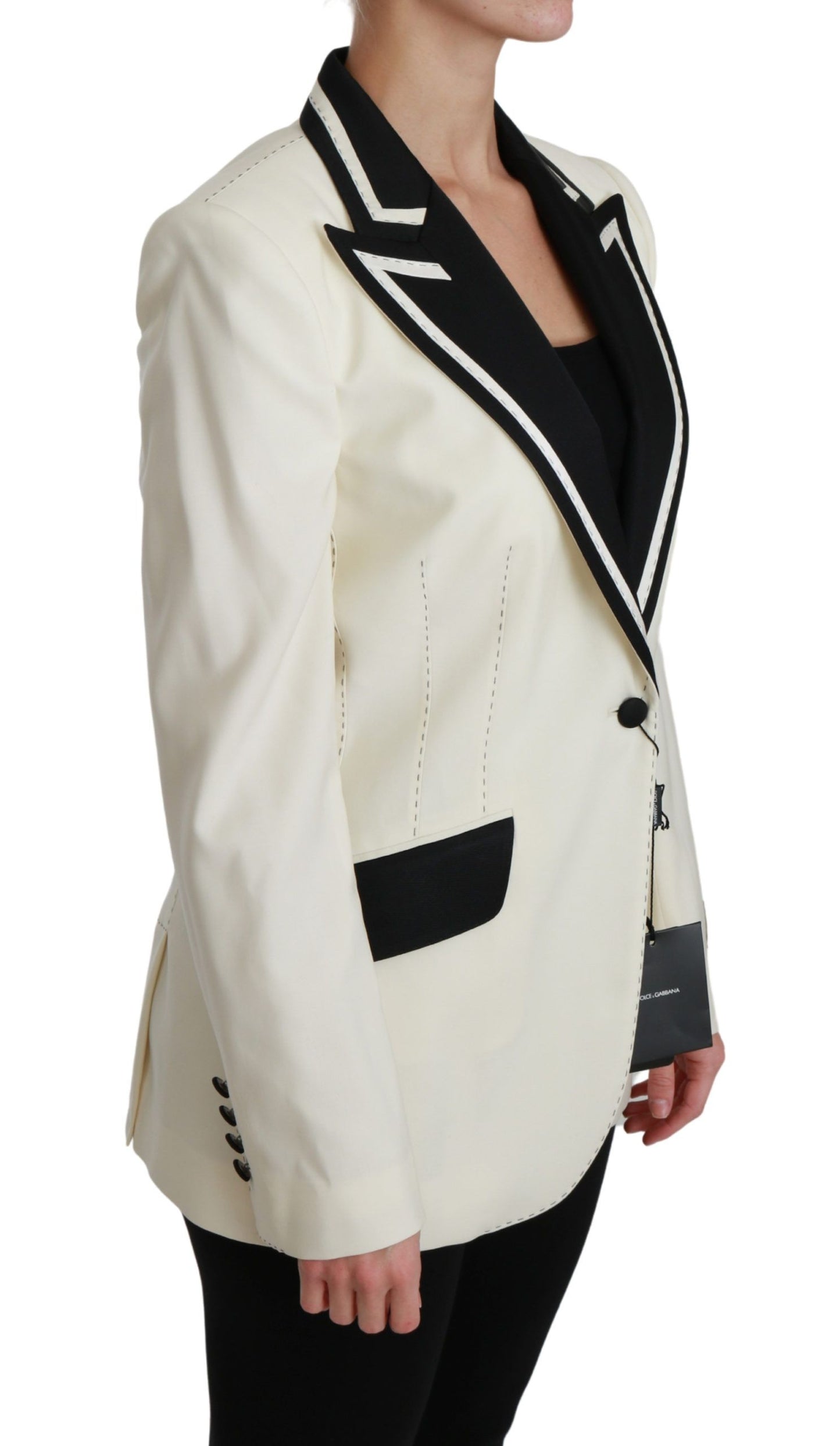 Dolce & Gabbana Elegant Cream & Black Detailed Blazer