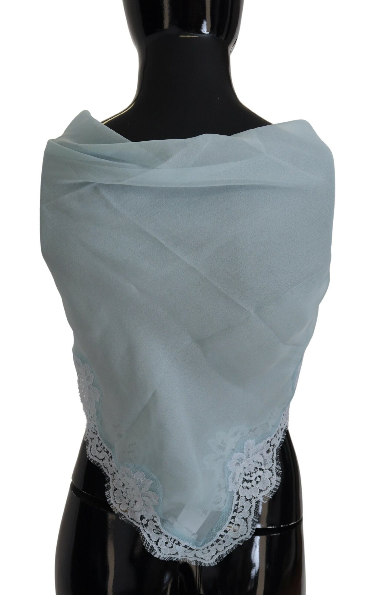 Dolce & Gabbana Light Blue Lace Silk Shawl Square Wrap Scarf