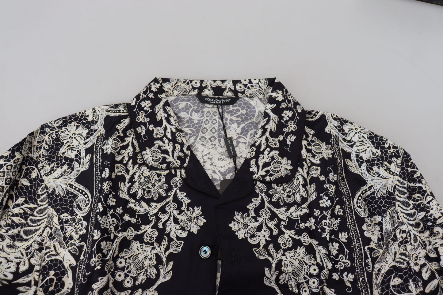 Dolce & Gabbana Blue Silk Floral Baroque Satin Casual Shirt