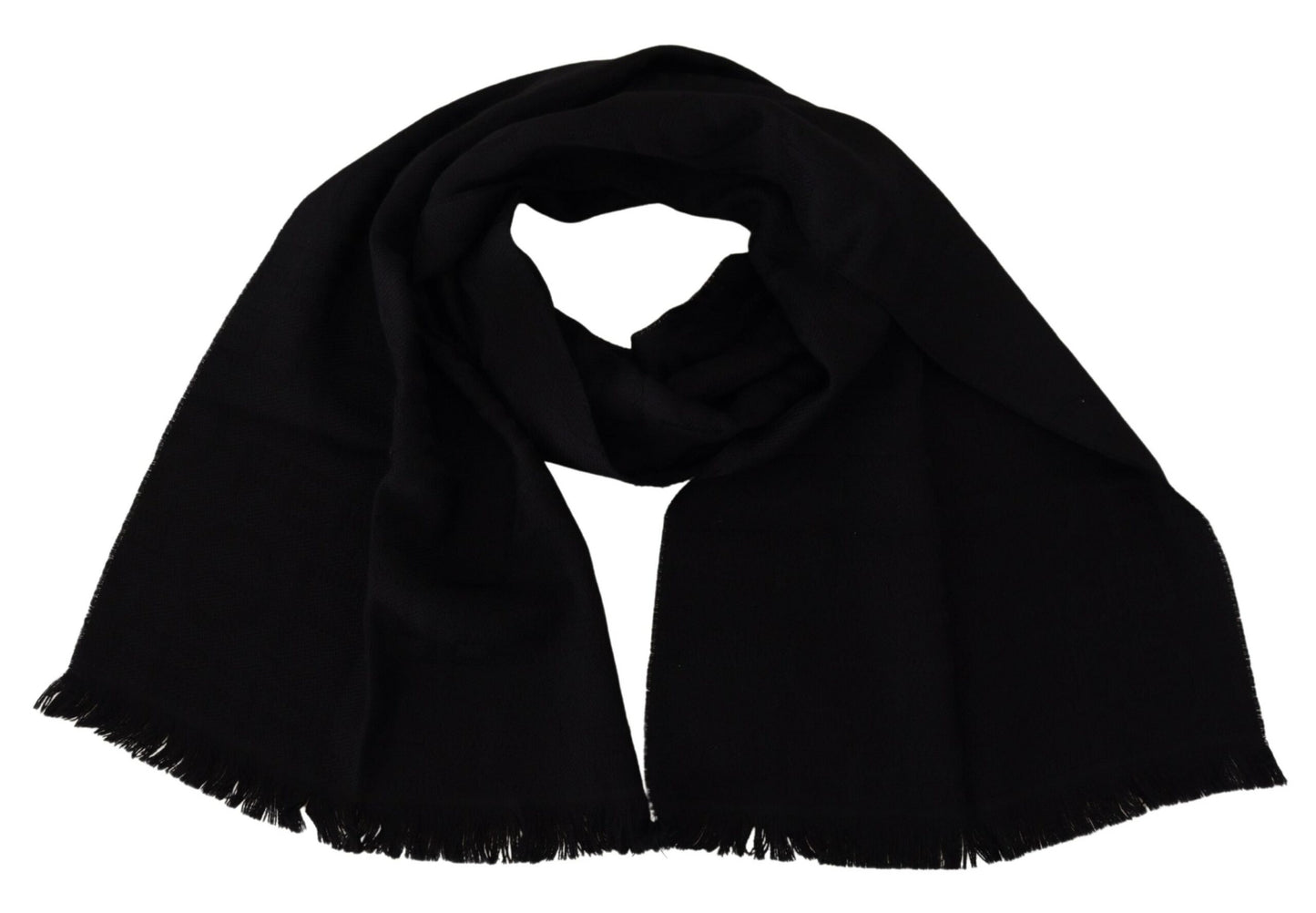 GF Ferre Black Wool Neck Wrap Shawl Fringes Scarf