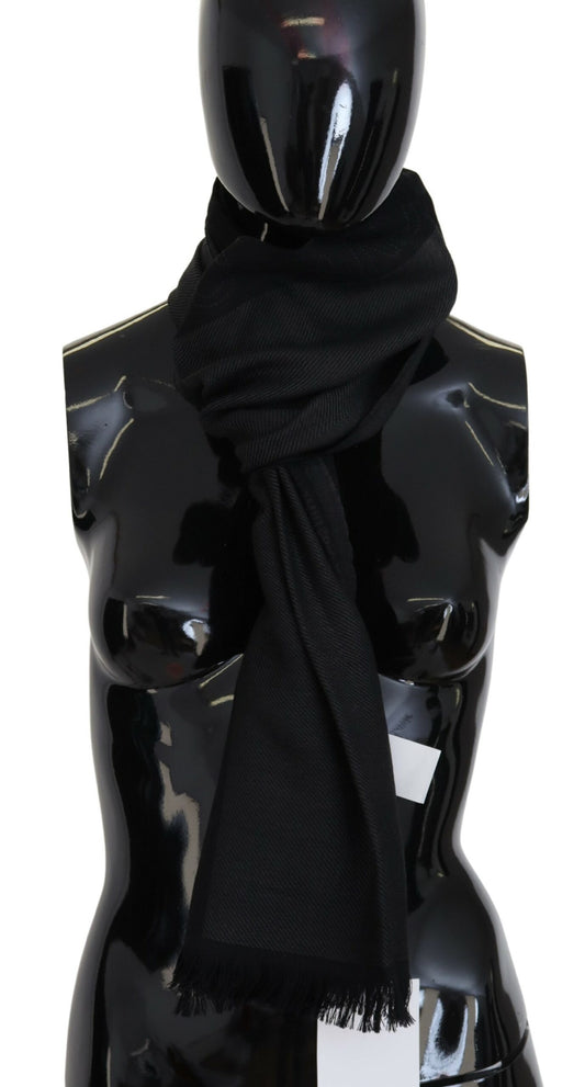 Costume National Black Wool Shawl Foulard Fringes Scarf