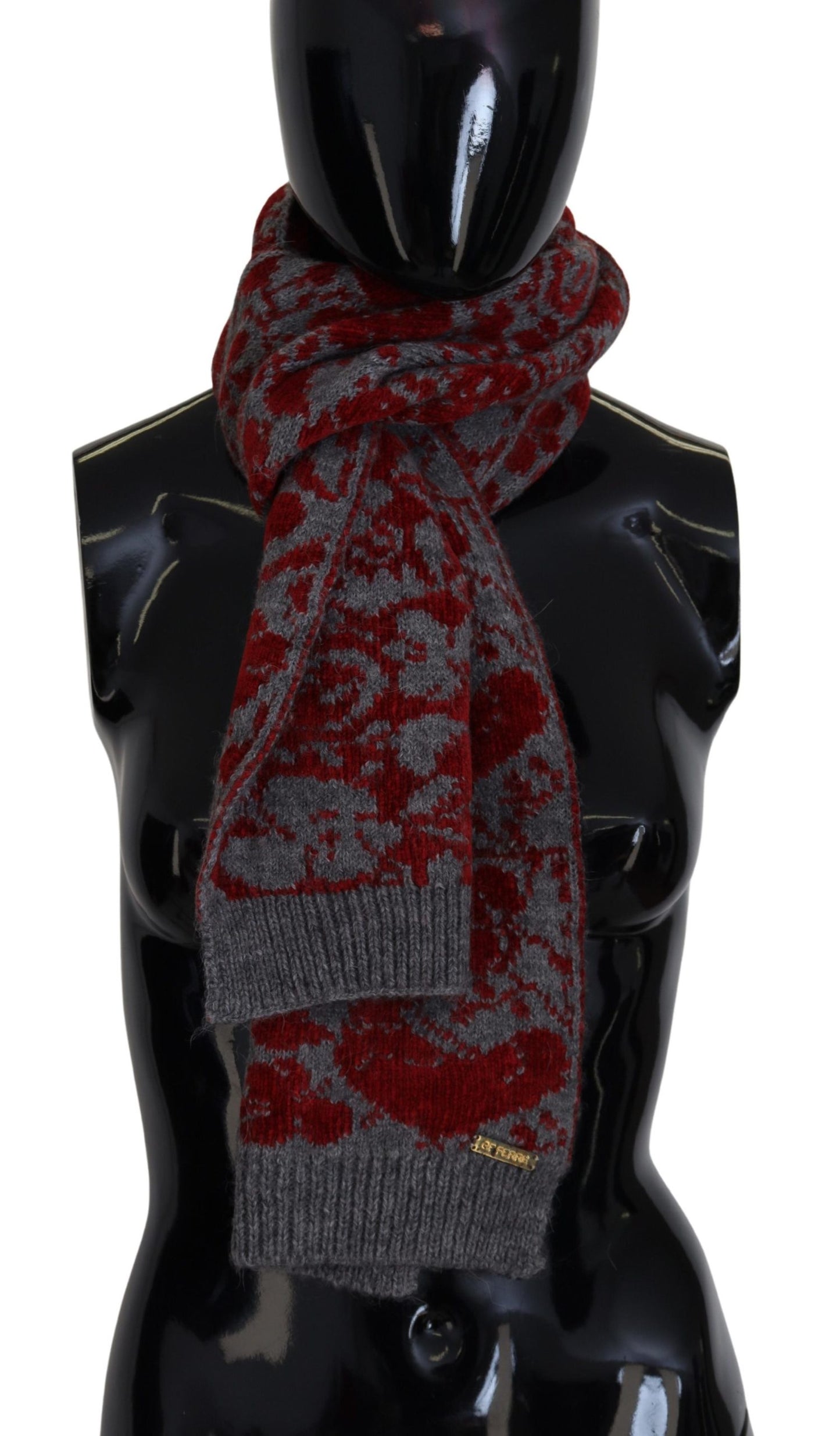 GF Ferre Red Grey Knitted Wrap Warmer Womens Shawl Scarf