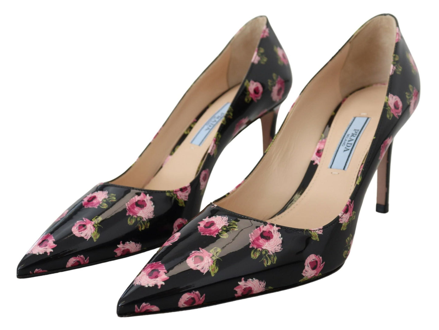 Prada Elegant Floral Print Leather Pumps