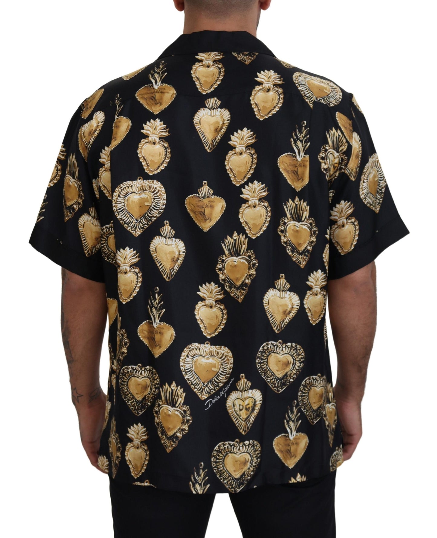 Dolce & Gabbana Elegant Silk Pajama Look Shirt with Gold Hearts