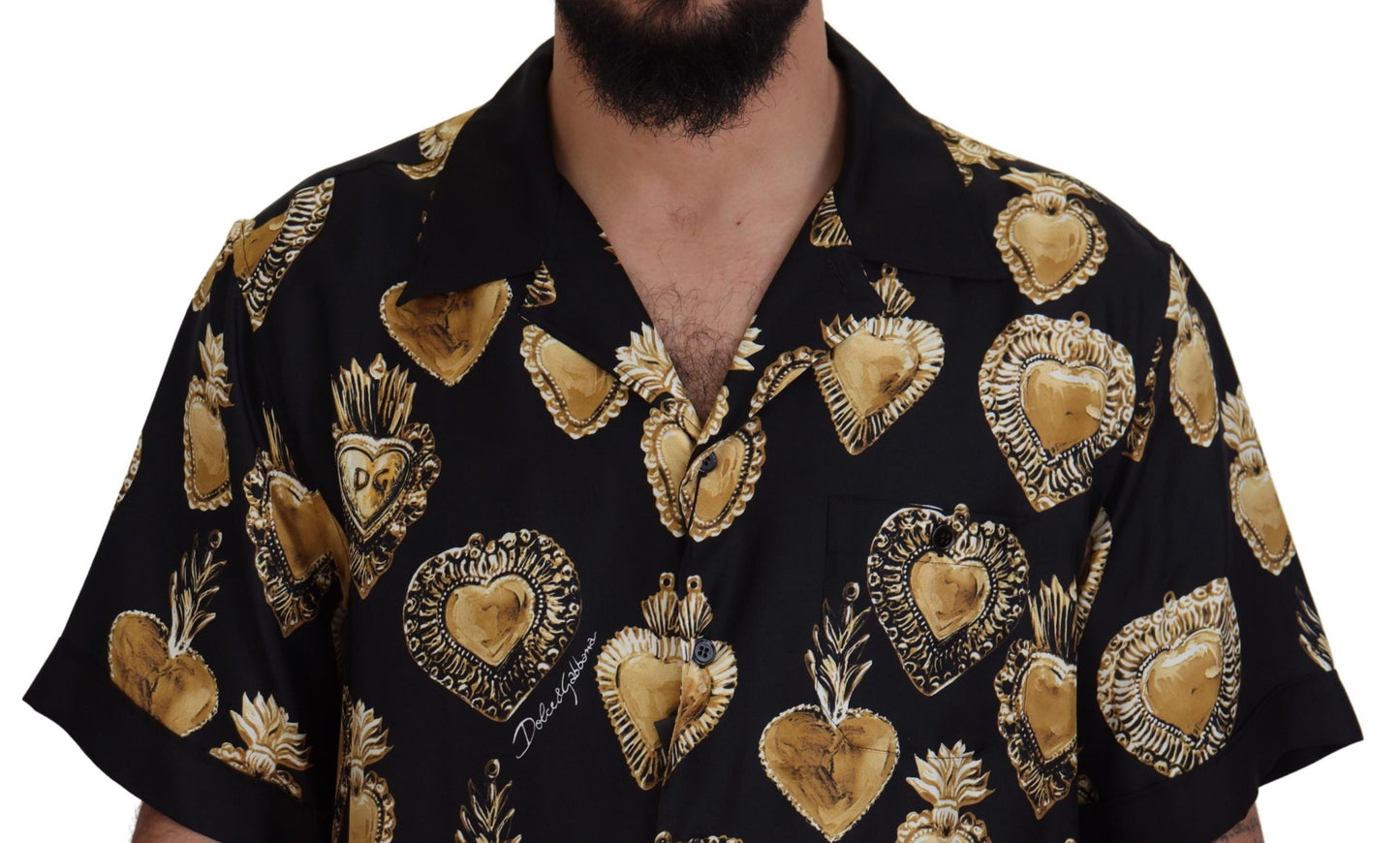 Dolce & Gabbana Elegant Silk Pajama Look Shirt with Gold Hearts