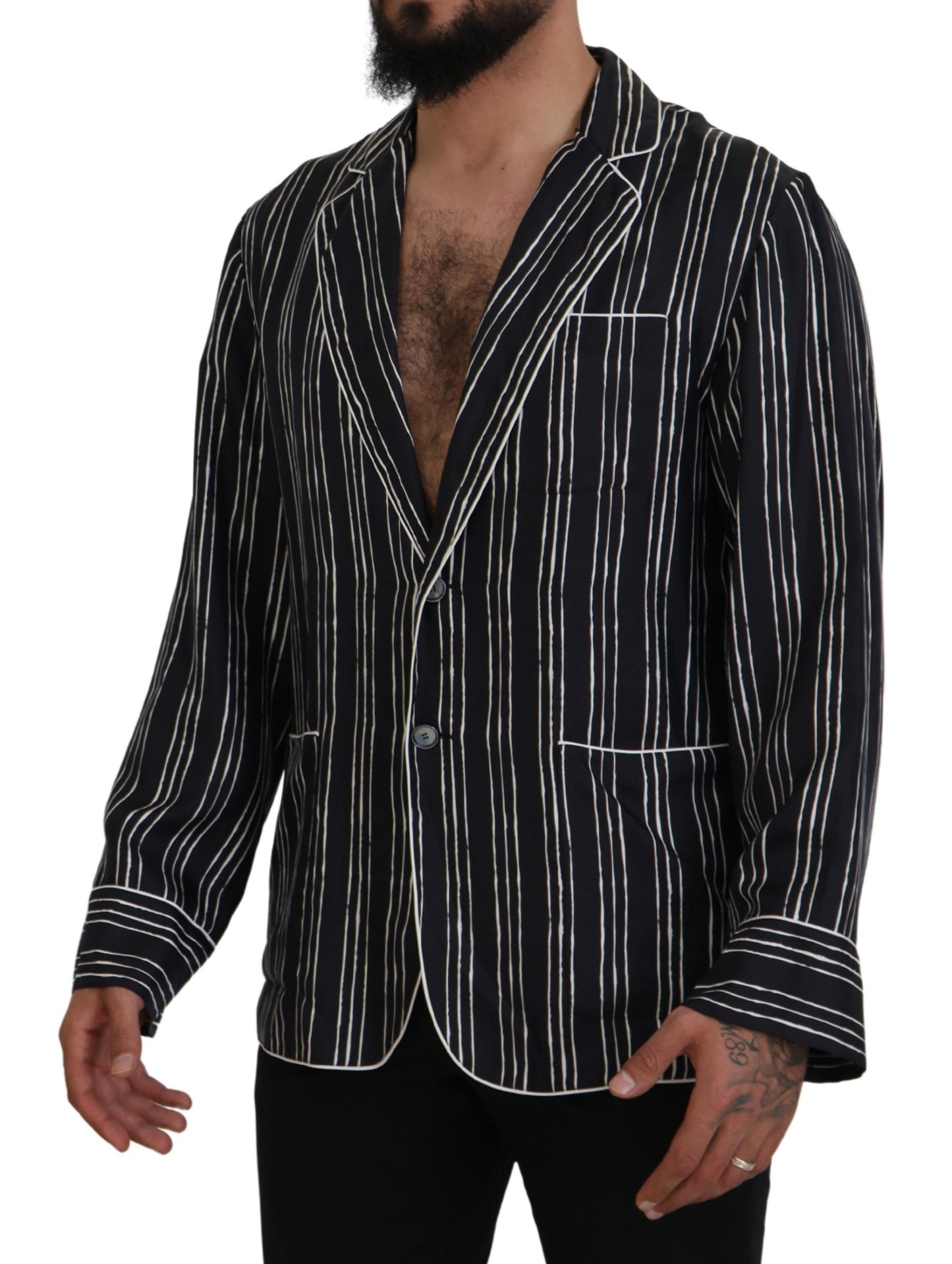 Dolce & Gabbana Blue Striped Silk Pajama Shirt Jacket