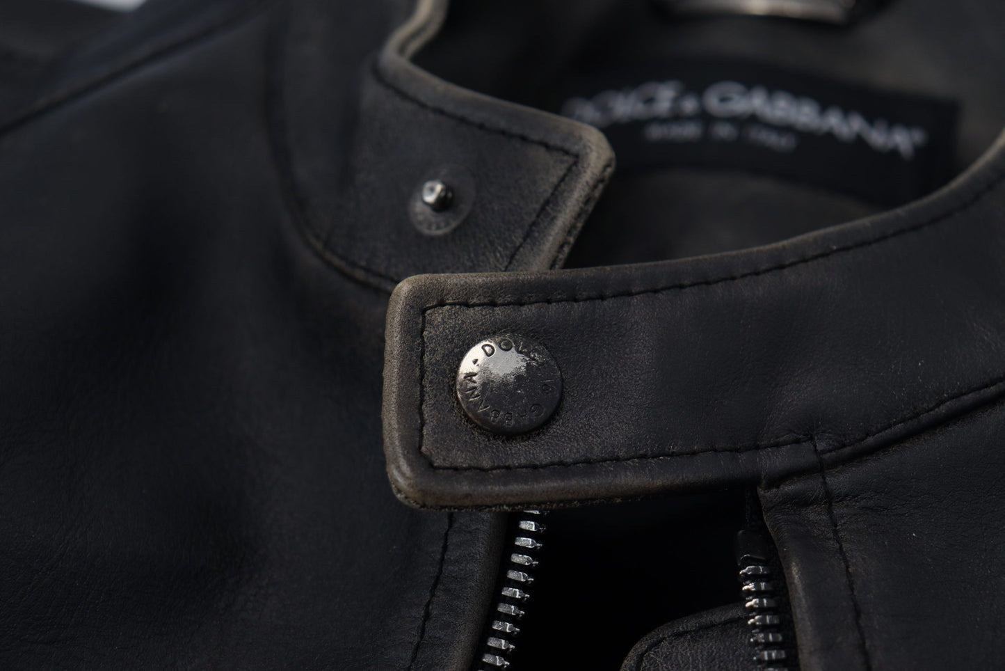 Dolce & Gabbana Elegant Black Leather Jacket with Silver Details