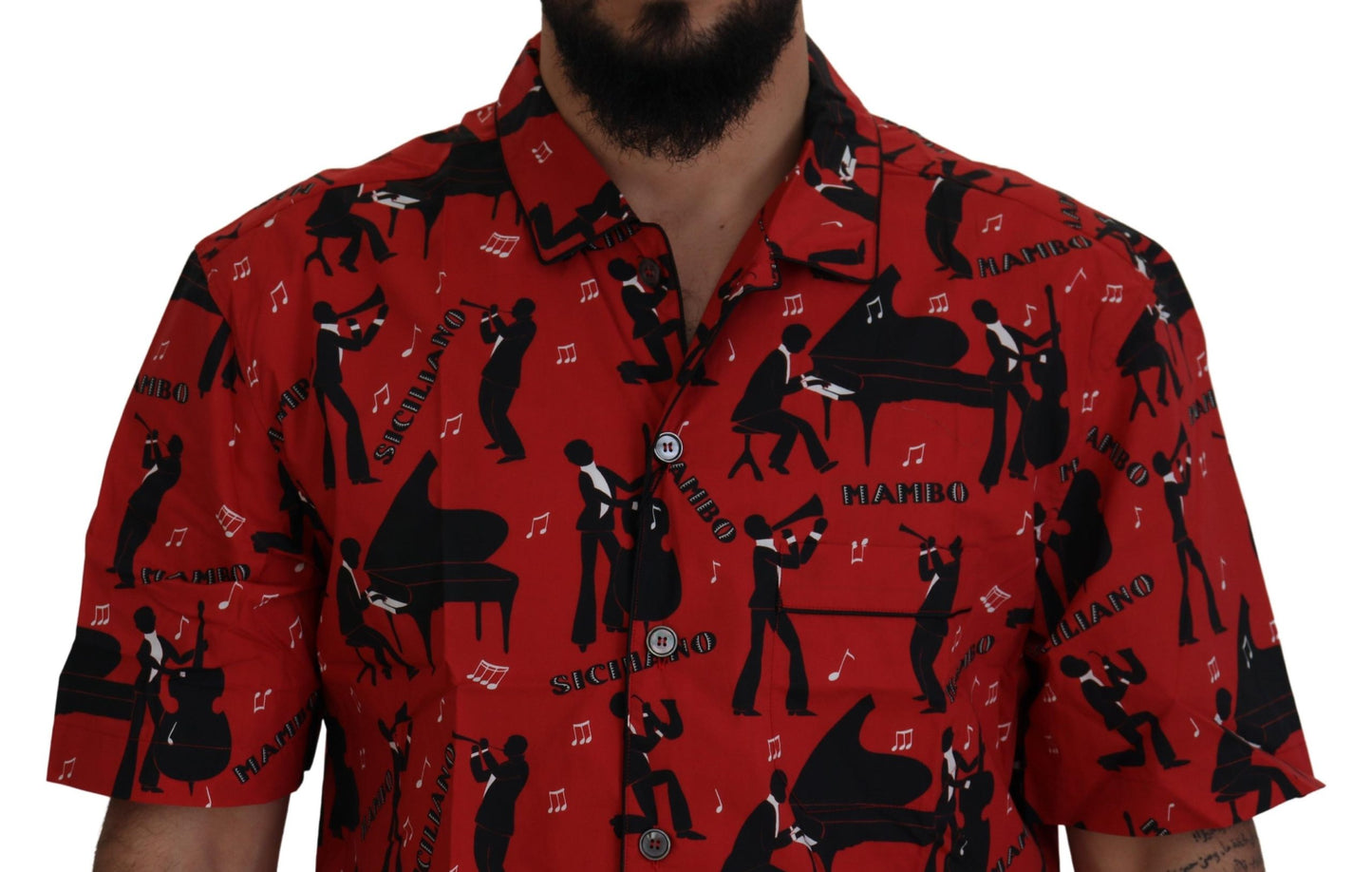 Dolce & Gabbana Elegant Red Jazz Pattern Casual Shirt