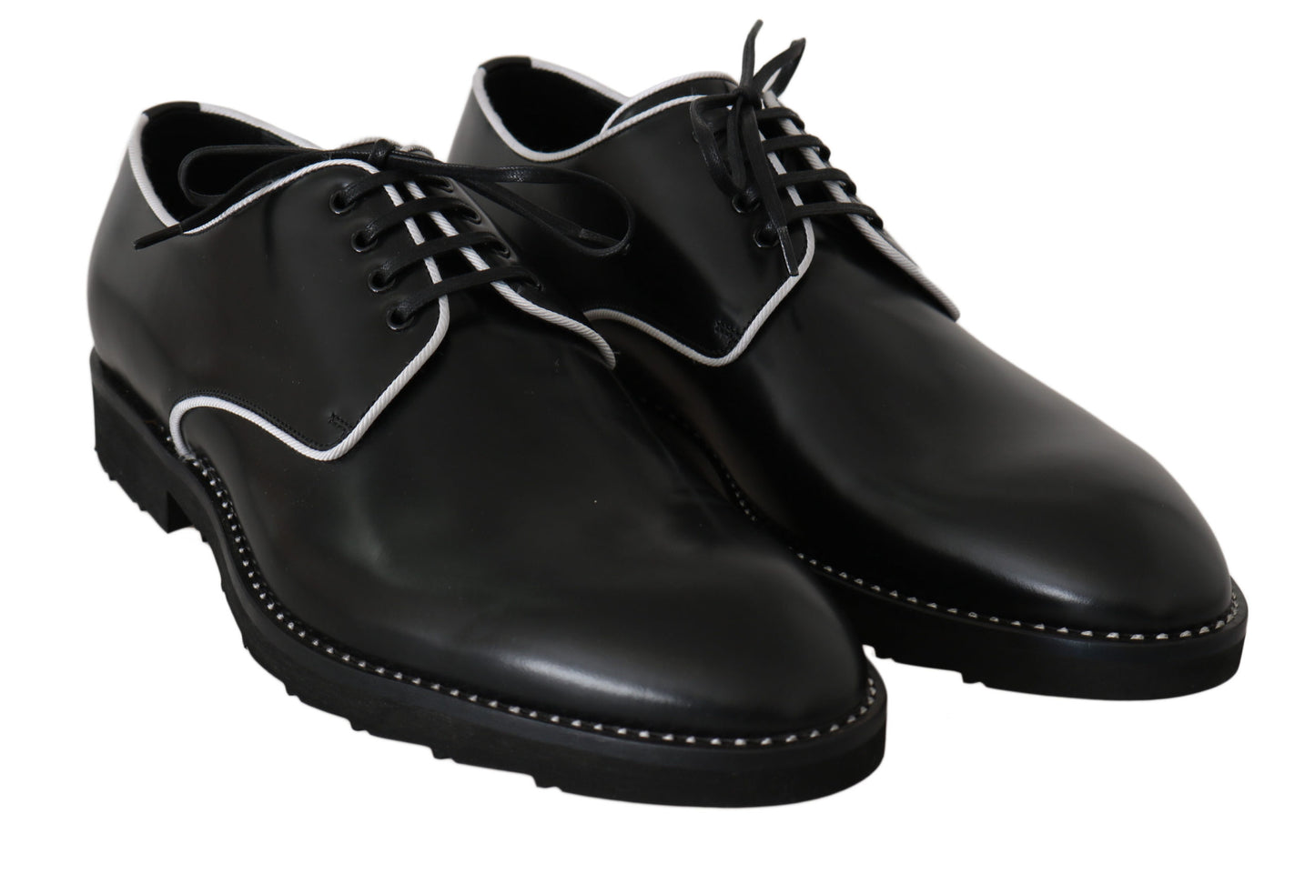 Dolce & Gabbana Black Leather White Line Dress Derby Shoes