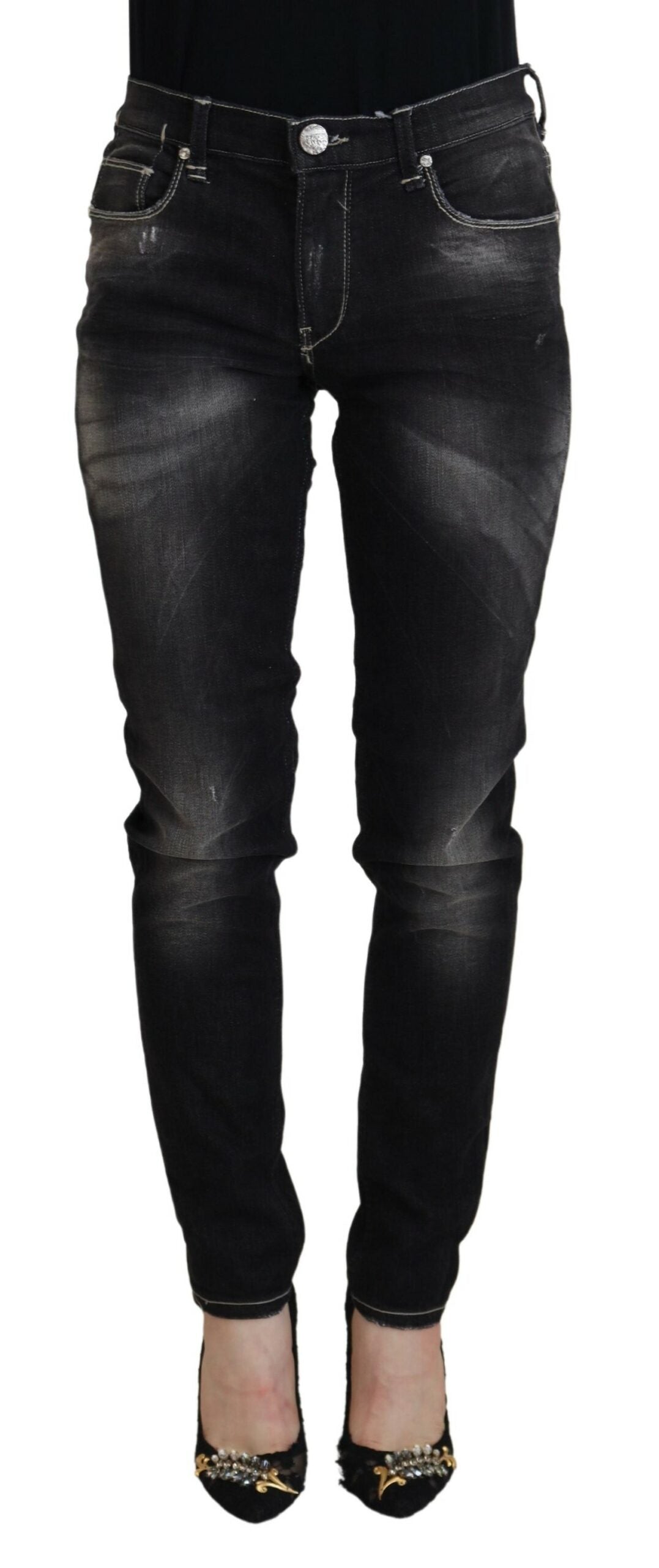 Acht Elegant Tapered Mid Waist Black Jeans