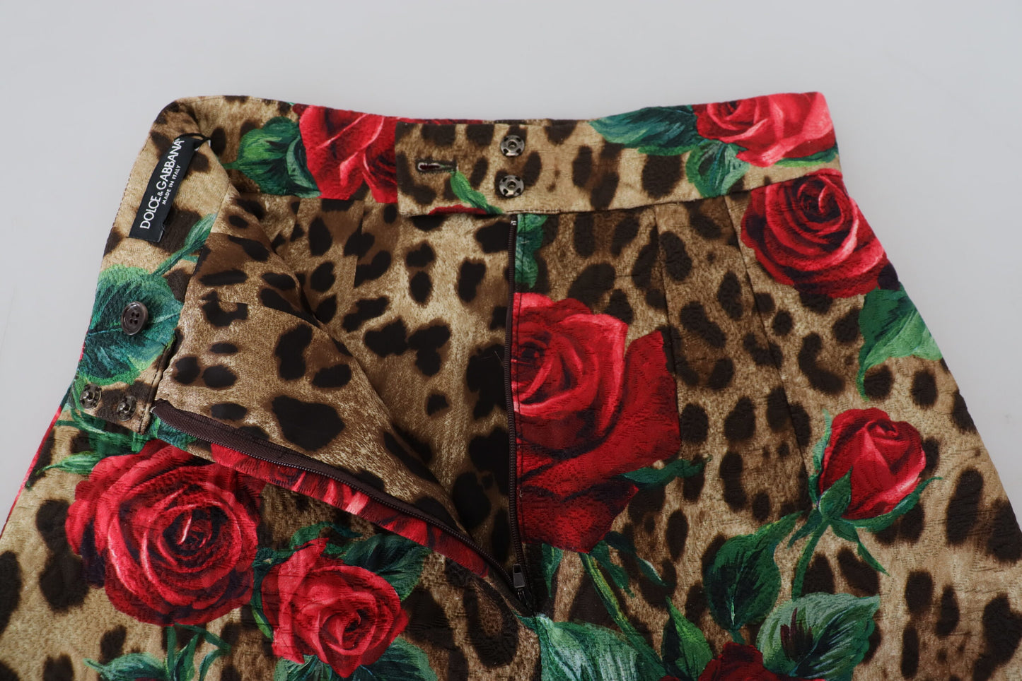 Dolce & Gabbana Elegant Leopard Rose Print Mini Skirt