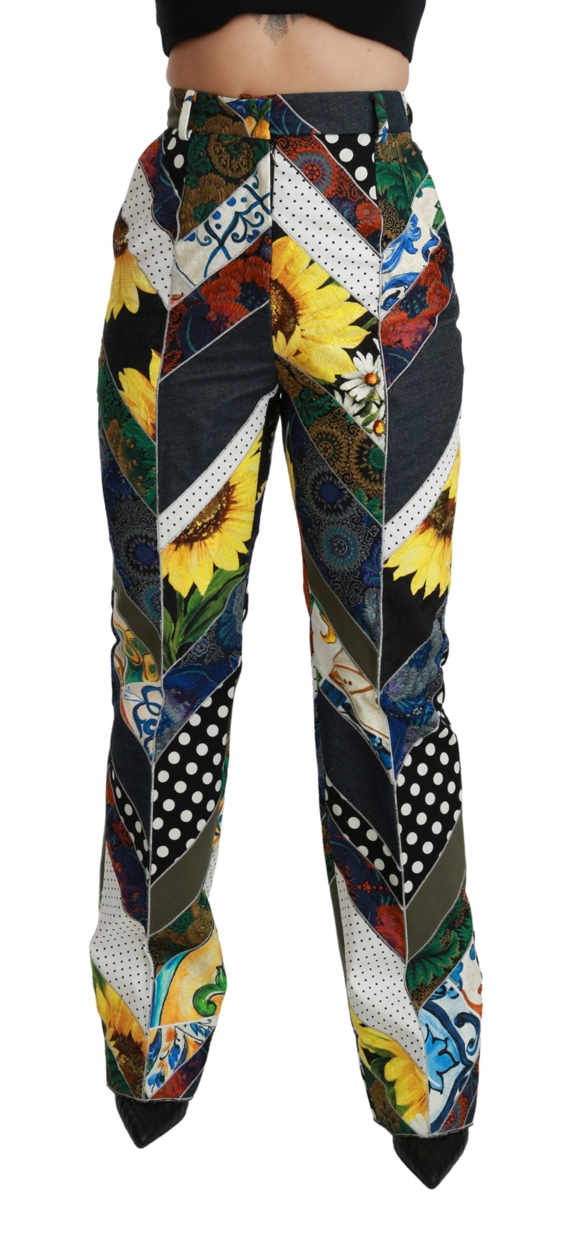 Dolce & Gabbana Elegant High Waist Multicolor Straight Pants