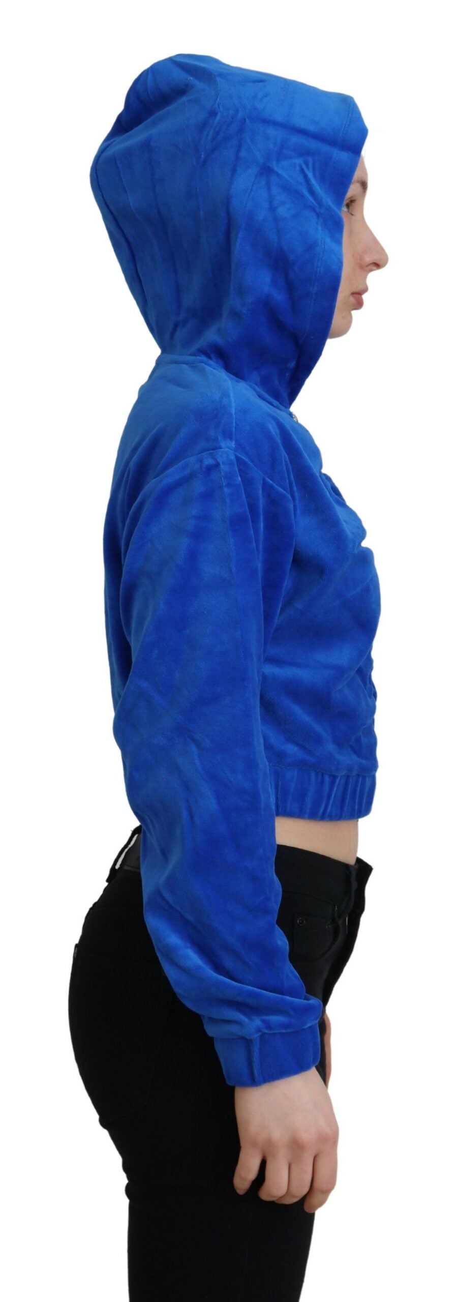 Juicy Couture Blue Cotton Full Zip Cropped Hooded Sweatshirt Sweater