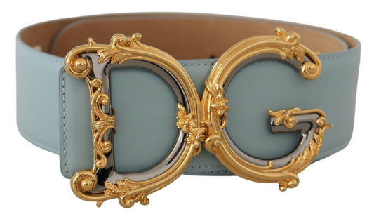 Dolce & Gabbana Elegant Blue Leather Belt with Logo Buckle