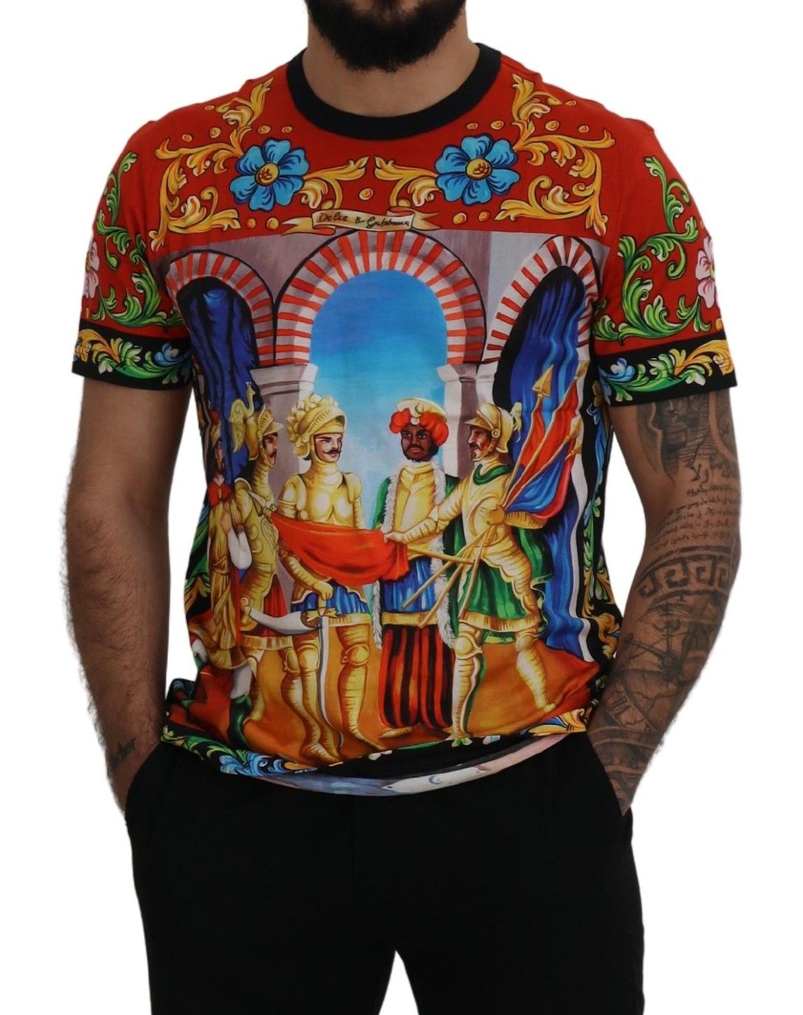 Dolce & Gabbana Multicolor Majolica Print Crewneck Tee