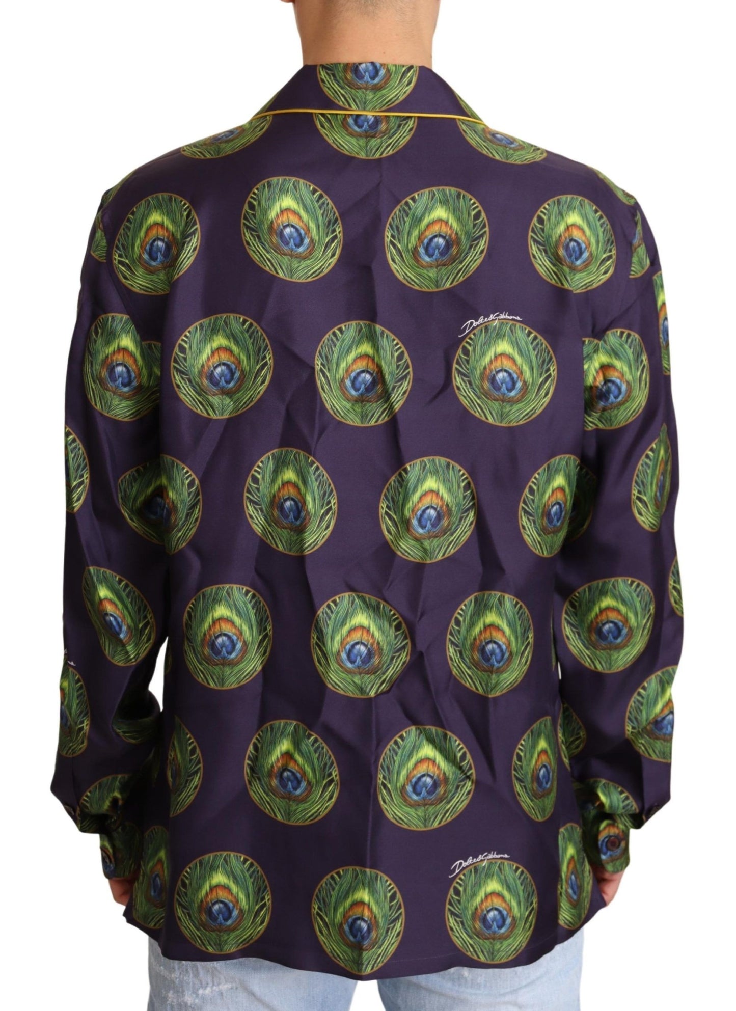 Dolce & Gabbana Exquisite Silk Casual Men's Shirt in Purple and Green