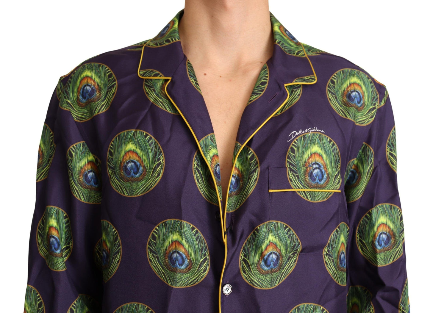 Dolce & Gabbana Exquisite Silk Casual Men's Shirt in Purple and Green