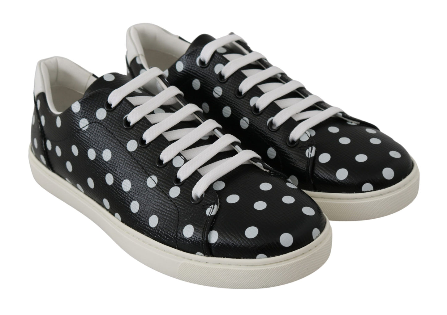 Dolce & Gabbana Black Leather Polka Dots Sneakers Shoes