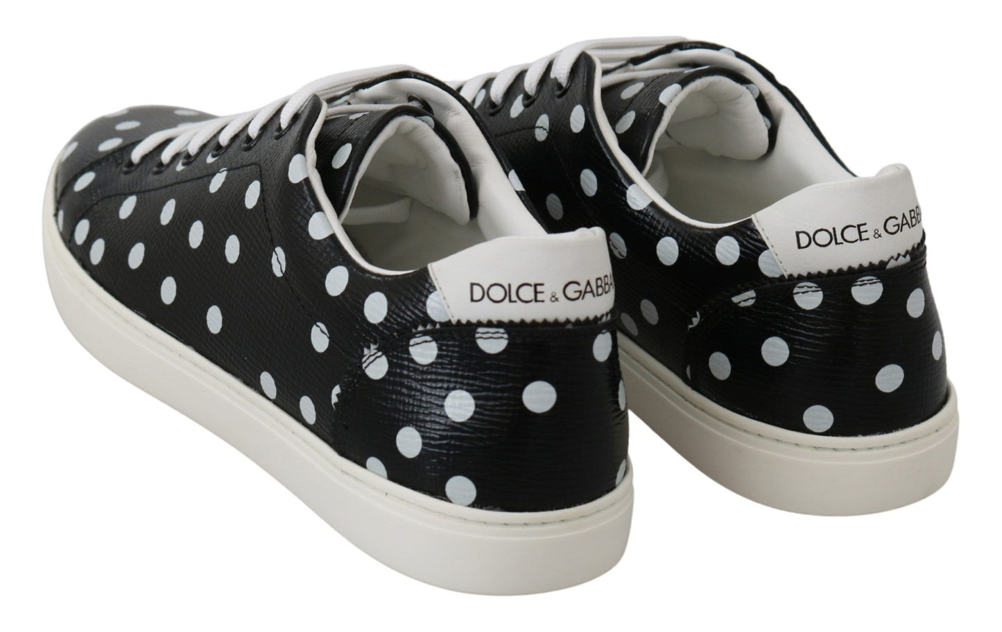 Dolce & Gabbana Black Leather Polka Dots Sneakers Shoes