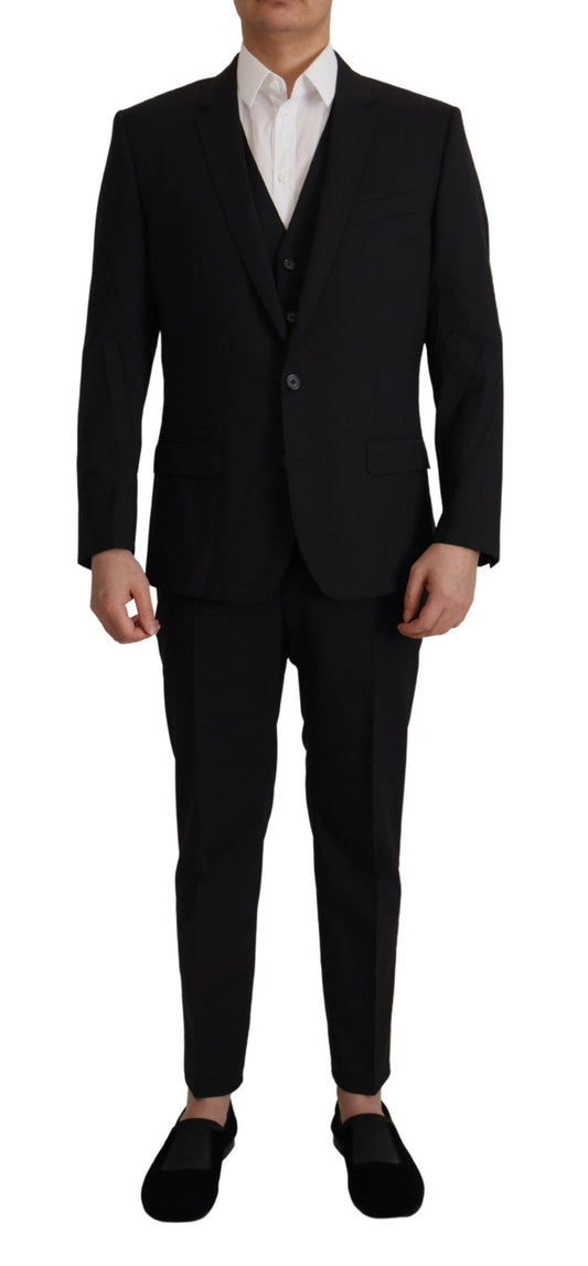 Dolce & Gabbana Elegant Black Three Piece Wool Suit