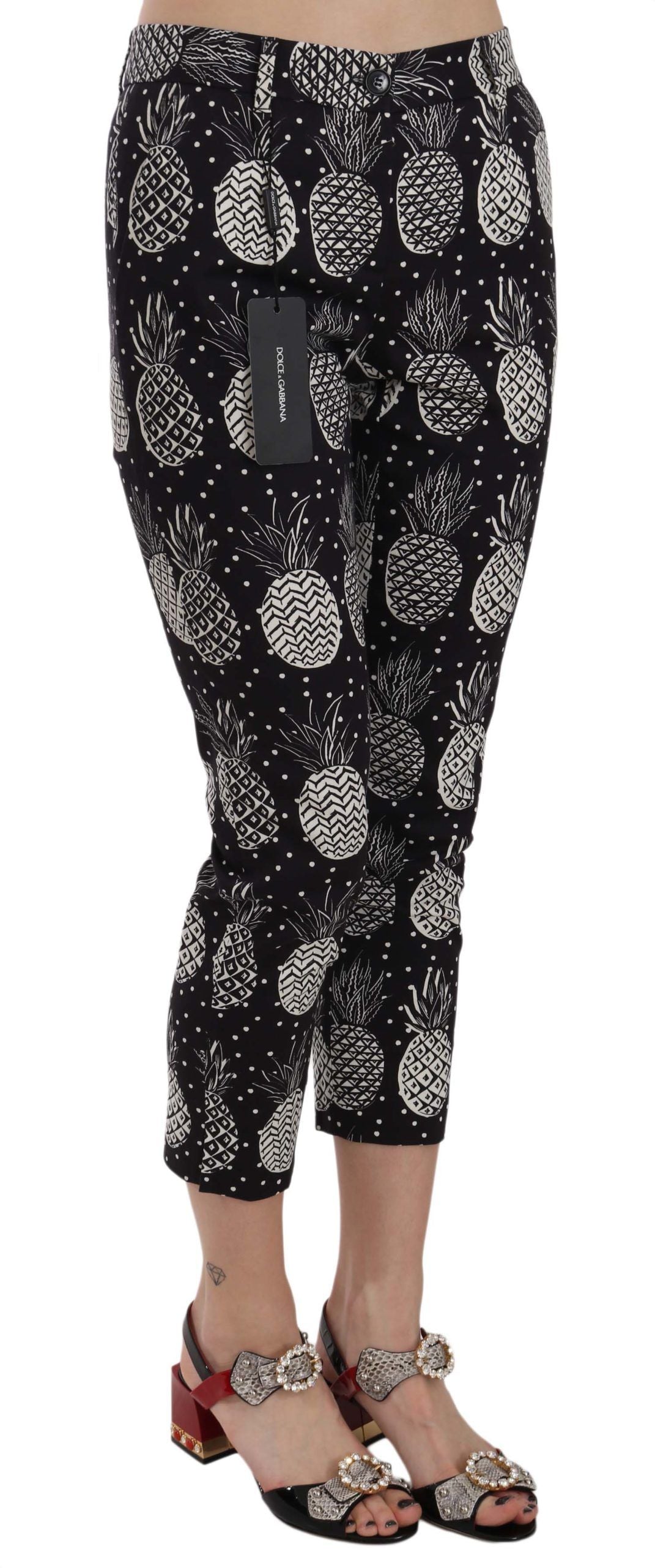 Dolce & Gabbana Black Pineapple Print Skinny Capri Pants