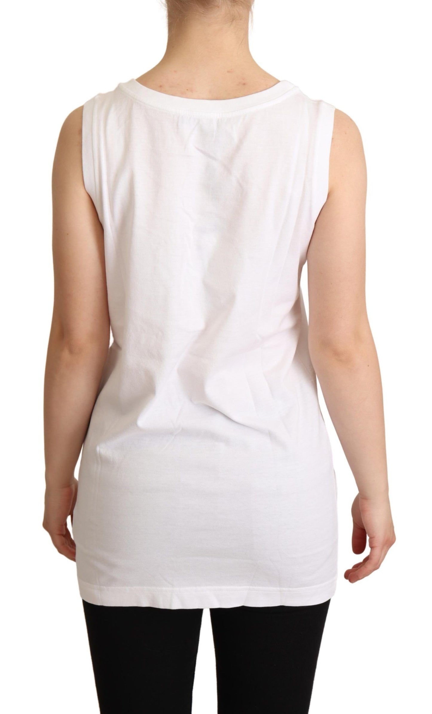 Dolce & Gabbana White La Moda Crystal Tank Top T-shirt